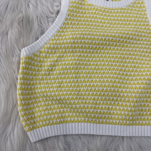 Future Collective womens check yellow white crochet sweater crop 1X - Picture 2 of 10